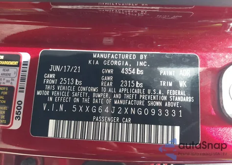 2022 Kia K5 Gt-Line z USA, uszkodzony, nr VIN 5XXG64J2XNG093331